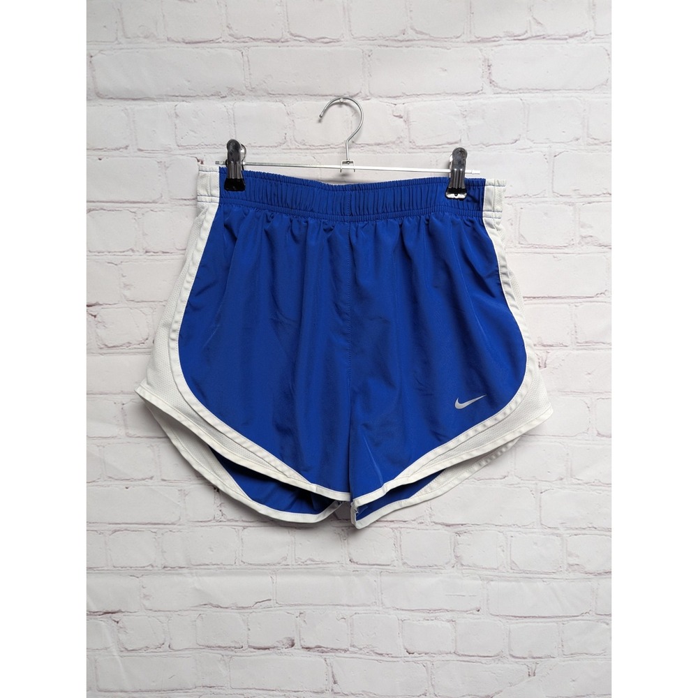 Nike Dri Fit Running Shorts Womens M Activewear Lined Pocket Blue White Mesh EUC